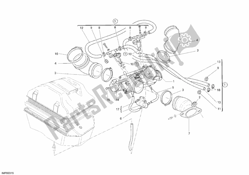 All parts for the Throttle Body of the Ducati Monster S2R 1000 USA 2007